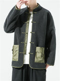 Male Patchwork Artificial Lamb Wool Tang Suit Coat