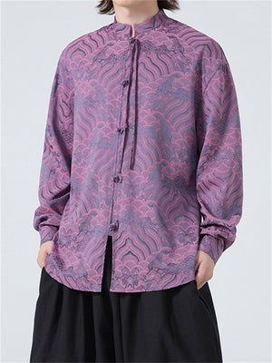 Men's River Cliff Waves Jacquard Chinese Style Shirts