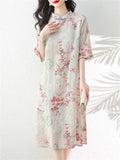 Lady Loose Cheongsam Temperament Printed Stand Collar Dress