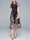 Floral Embroidered Women's High-Rise Mesh Dresses