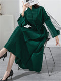 Women's Elegant High Collar Lace Up Midi Dress Coat