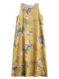 Chinese Rose Print Retro Yellow Tank Dress for Women