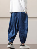 Men's Chinese Dragon Printed Ankle-tied Ice Silk Lantern Pants