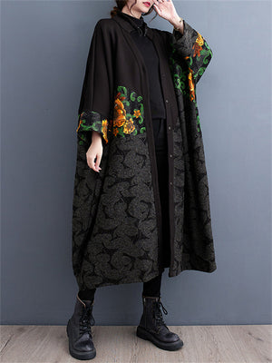 Vintage Jacquard Windproof Button Up Overcoat for Lady