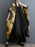 Luxury Golden Yellow Peony Jacquard Women's Long Coat