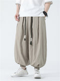 Men's Braided Drawstring Cotton Linen Baggy Harem Pants