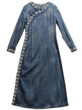 Women's Long Sleeve Modified Cheongsam Denim Dress