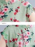 Mint Green Stand Collar Slim Fit Side Slit Print Qipao for Women