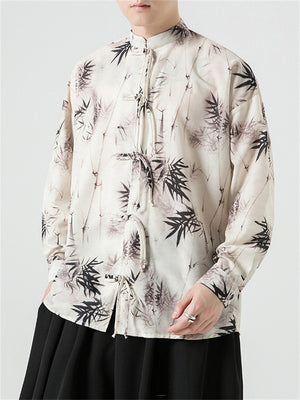 Men's Chinese Style Bamboo Leaf Shadow Linen Shirt