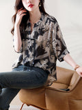 V Neck Tassel Button Floral Print Breathable Shirt for Lady