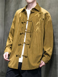 Bamboo Leaf Embroidery Tassel Button Men's Corduroy Jacket