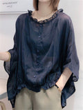 Lightweight Women's Ruffled Trim Batwing Sleeve Shirt