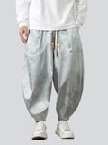 Men's Chinese Dragon Printed Ankle-tied Ice Silk Lantern Pants