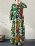 Female Holiday Round Neck Flowers Maxi Dresses