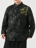 Men's Bamboo Leaf Embroidery Dragon Print Faux Suede Retro Jacket