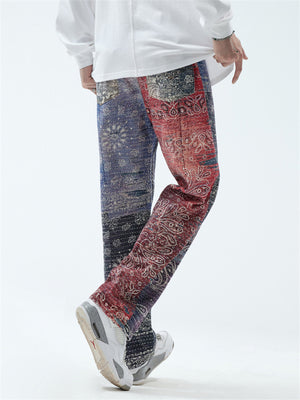 Ethnic Style Paisley Print Retro Male Jeans