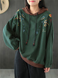 Leaf Pattern Color Contrast Hoodie for Women