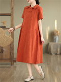 Elegant Lapel Short Sleeve Jacquard Dress for Women