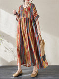 Round Neck Half Sleeve Striped Boho Dress for Women