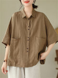 Female Chic Turn-down Collar Button Up Shirt with Pockets