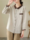 Ladies Embroidered Collar Loose Fit Casual Shirt