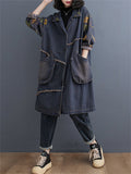 Female Vintage Washed Loose Mid Length Denim Coat