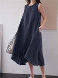 Women's Round Neck Sleeveless Irregular Solid Color Dress