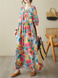 Female Tree Rings Meadows Printed Round Neck Maxi Dress