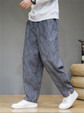 Men's Leaf Jacquard Side Slit Drawstring Casual Pants