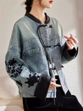 Women's Flower Embroidery Tassel Button Denim Jacket