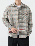 Male Ethnic Geometric Printing Button Up Jackets