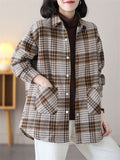 Winter Warm Plush Lining Long Sleeve Plaid Jacket for Women