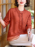 Women's Chinese Style Summer Flowy Short Sleeve Shirt