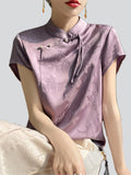 Women's Chinese Style Stand Collar Tassel Button Vintage Shirt