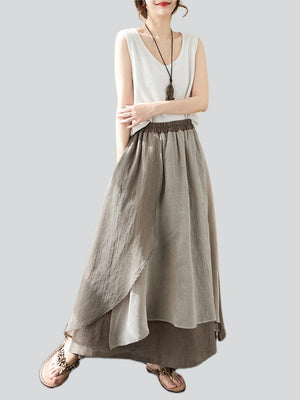 Literary Irregular Elastic Waist Skirt for Ladies