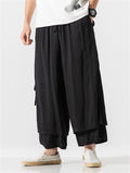 Men's Zen Style Side Slit Lace Up Layered Linen Pants