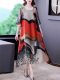 Summer Cozy Oversized Women Abstract Print Mid-Length Dress