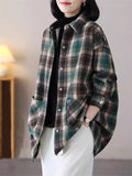 Winter Warm Plush Lining Long Sleeve Plaid Jacket for Women