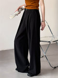 Pleated Simple Loose Fit Straight-Leg Suit Trousers for Ladies