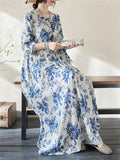 Spring Blue Floral Vacation Long Dress for Women