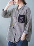 Trendy Cute Lapel Long Sleeve Plaid Shirt for Women