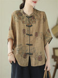 Female Chinese Style Rosewood Flower Pattern Vintage Shirt