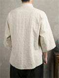 Solid Color Chinese Style 3/4 Sleeve Relaxed T-shirts for Men