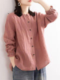 Ladies Fashion Loose Round Neck Cotton Linen Shirts