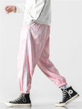 Male Chinese Style Loong Print Striped Ice Silk Pants