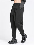 Black Gothic Pleated Tapered Pants for Women