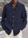 Men's Button Up Stripes Texture Oversized Cotton Linen Shirts