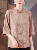 Chinese Style Stand Color Knot Button Elegant Shirt for Women