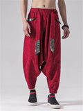 Chinese Style Men's Patchwork Harem Pants with Decorative Belt