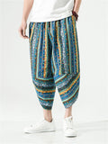 Men's Thai Style Ethnic Print Lace Up Cropped Pants